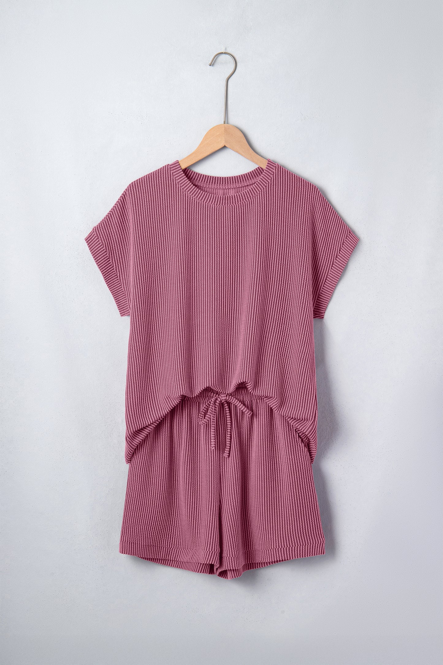 Twisted Ribbed Loose Tee & Drawstring Short Set