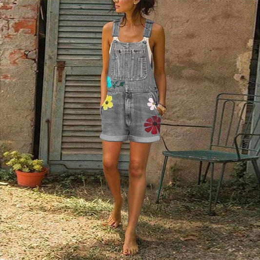 Women's Printed Slim Fit Bib Shorts