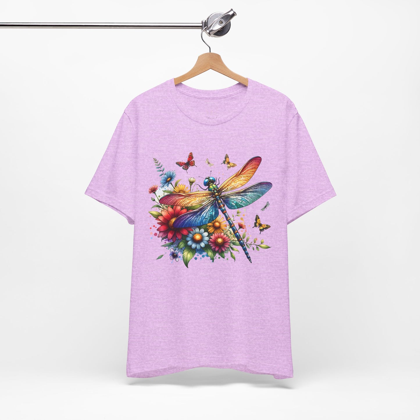 Dragonfly Floral Tee — Colorful Garden Butterfly & Flower T‑Shirt