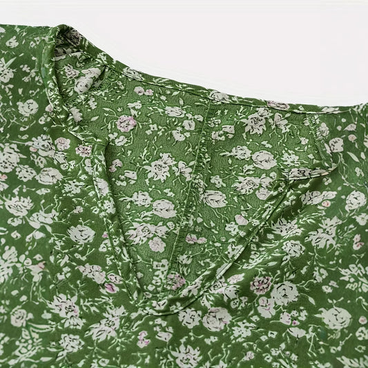 Women's V-Neck Floral Short-Sleeve Top