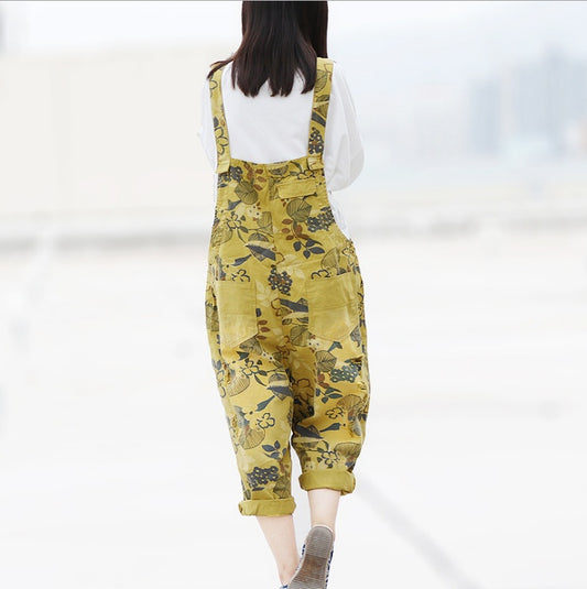 Women's Floral Print Cotton Overalls