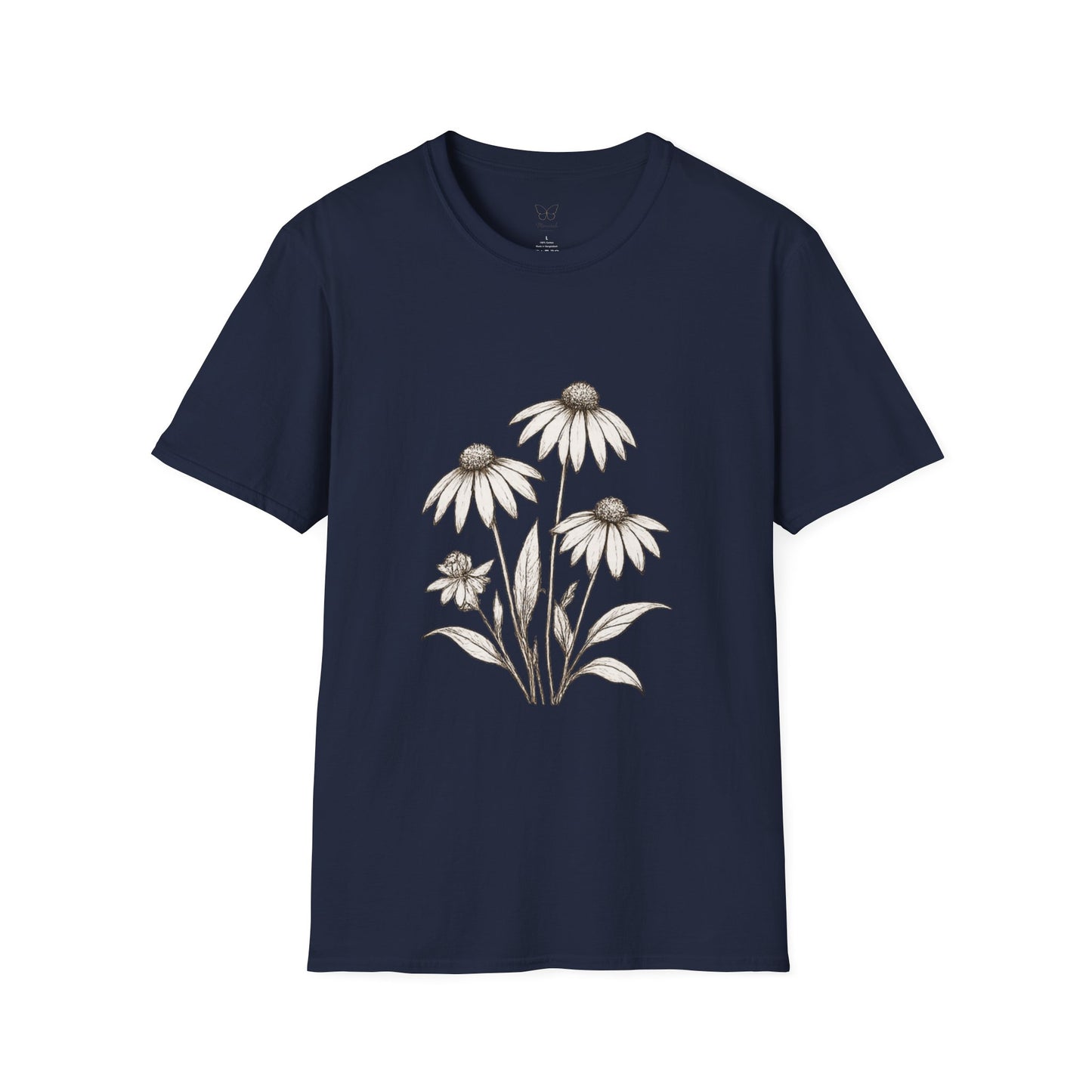 Daisy Sketch T‑Shirt — Vintage White Coneflowers Floral Tee