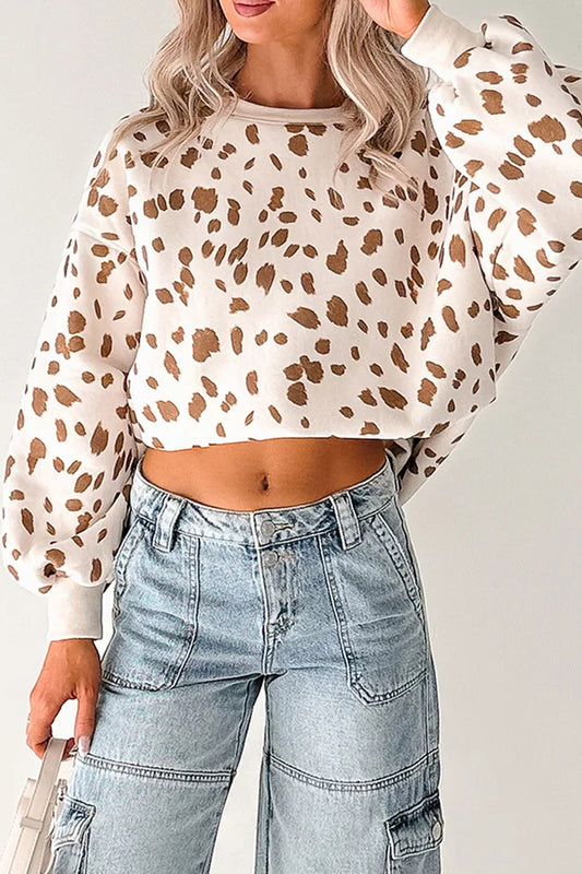 Brown Leopard Print Drop Shoulder Sweatshirt