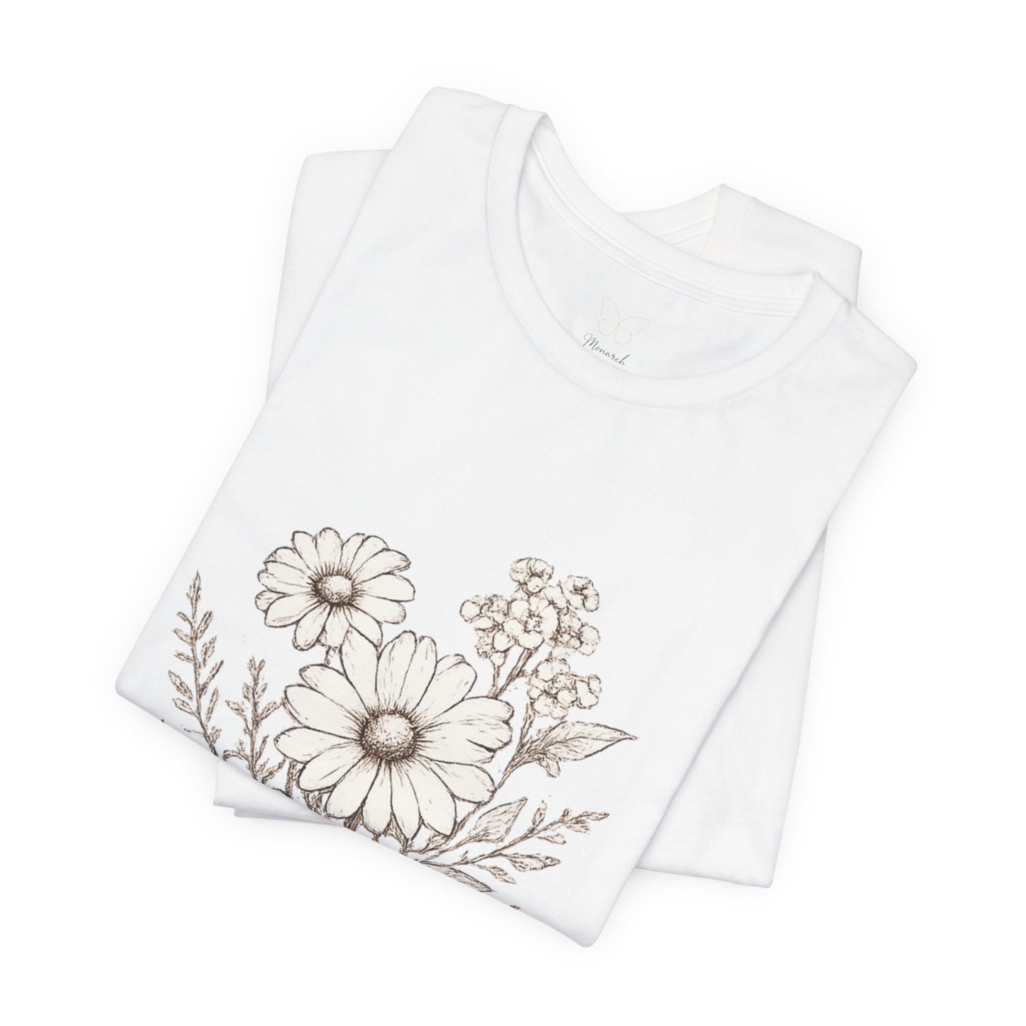Floral Daisy Bouquet T-Shirt | Vintage White Daisies on Black