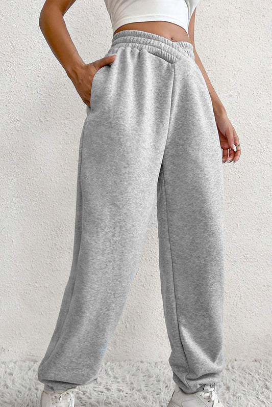 Light Grey Crisscross Elastic Waist Sweatpants