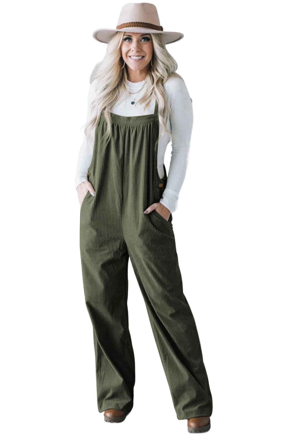 Jungle Green Corduroy Adjustable Strap Jumpsuit
