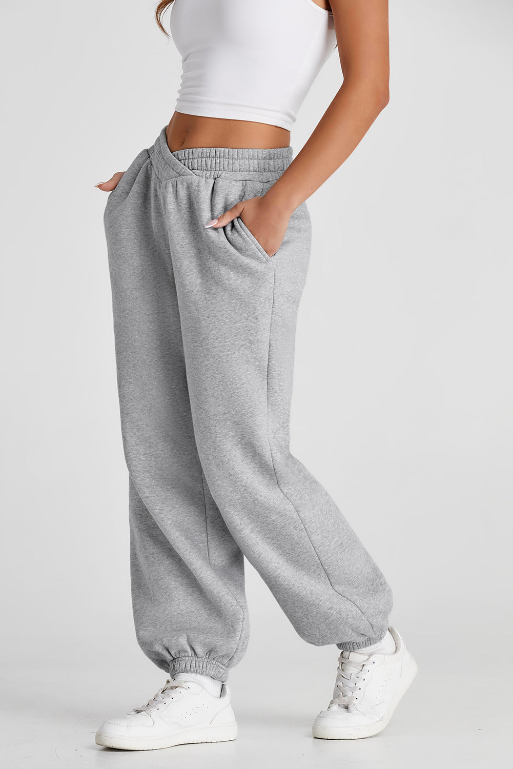 Light Grey Crisscross Elastic Waist Sweatpants