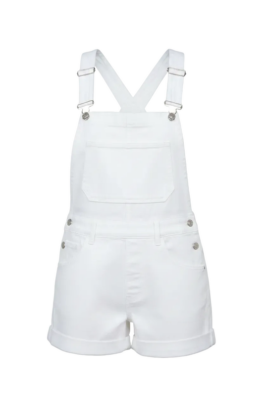Brand Model in White Overalls with Red White Blue Tee