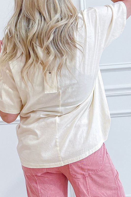 Star Print Stud Detail Relaxed Cotton Tee — Beige