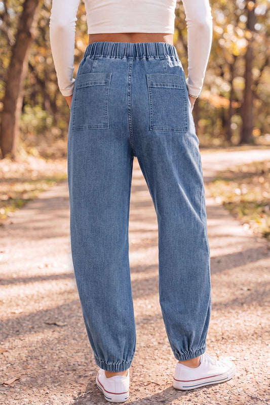 Dusk Blue Elastic Waist Harem Ankle Jeans