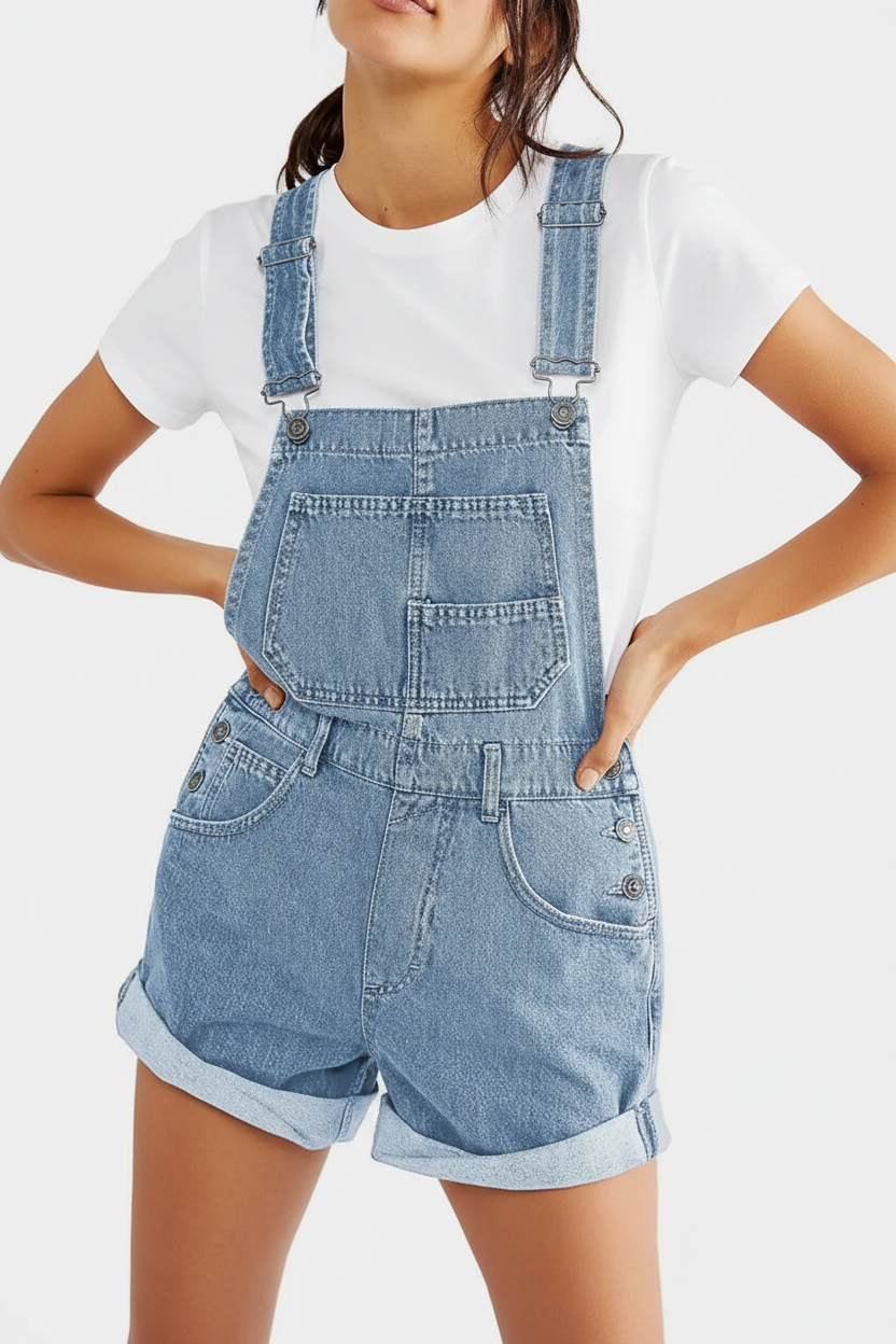 Square Neck Wide Strap Denim Overalls | Crisscross Back Bib Overalls