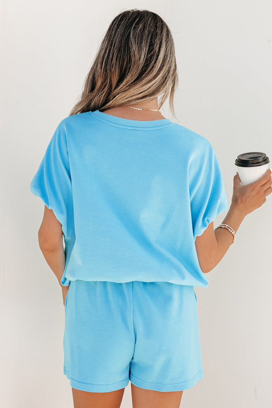 Puffy Loose Top & Drawstring Shorts Set