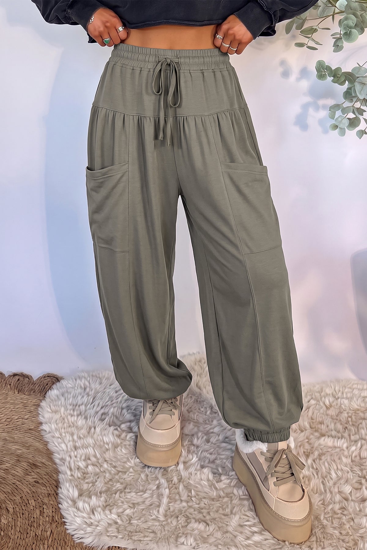 Seagrass Wide-Leg Drawstring Pants