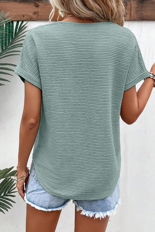 Textured Wide Sleeve V-Neck T-Shirt