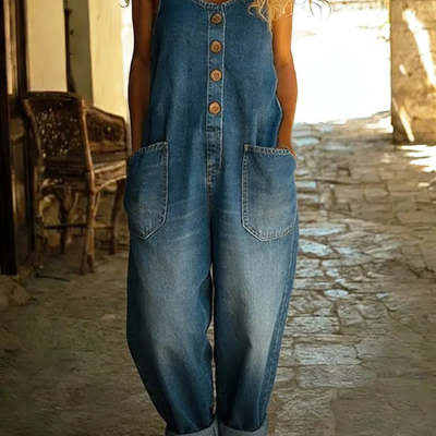 Women's Retro Buckle Jumpsuit | Multi-Pocket Overalls