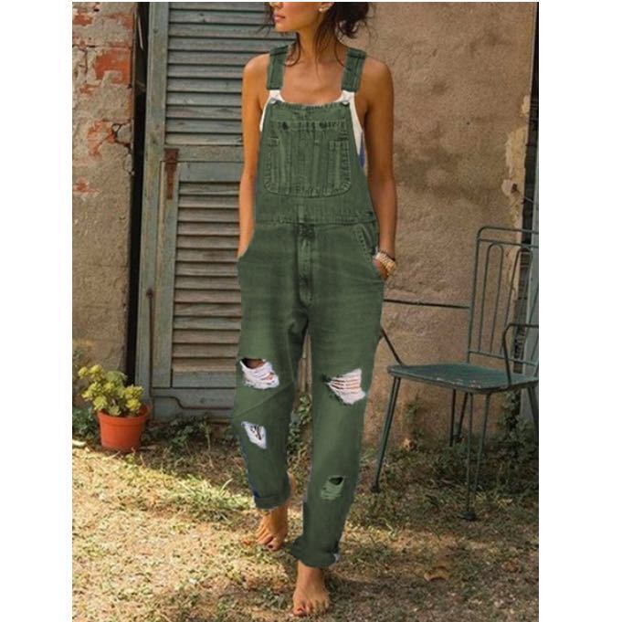 Women's Distressed Denim Overalls