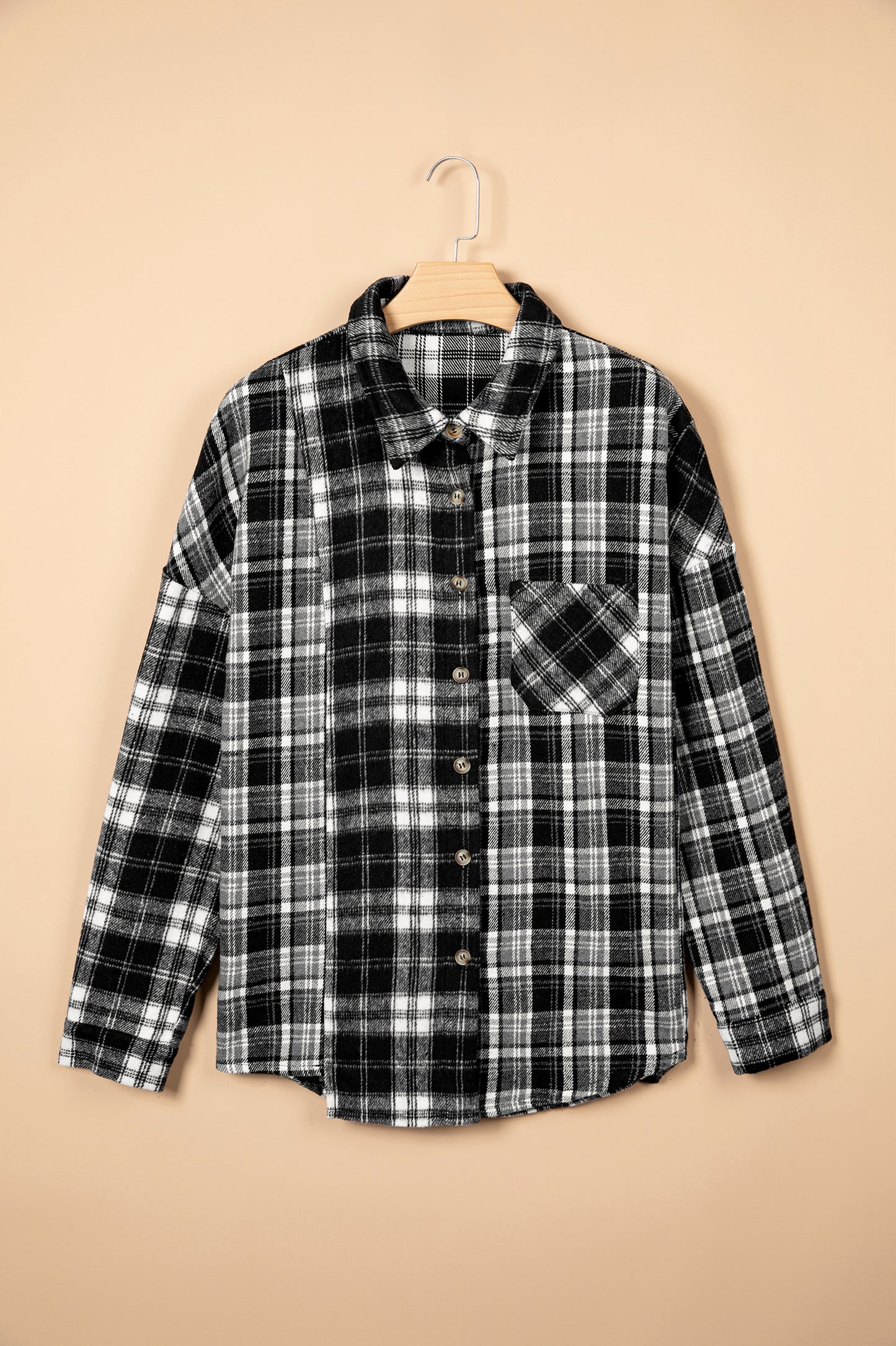 Black Plaid V-Neck Shirt Jacket | Plus Size Shacket 1X–4X