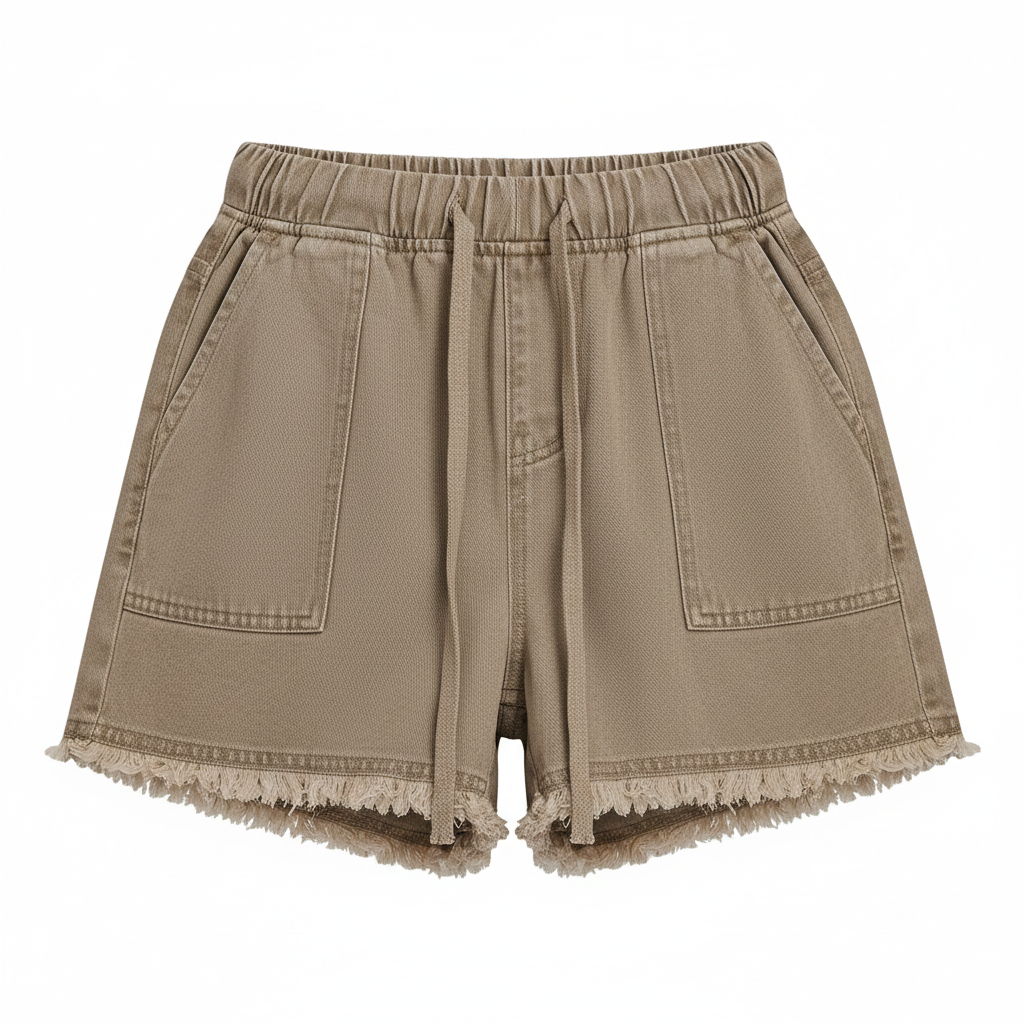 Drawstring Raw Hem Denim Shorts