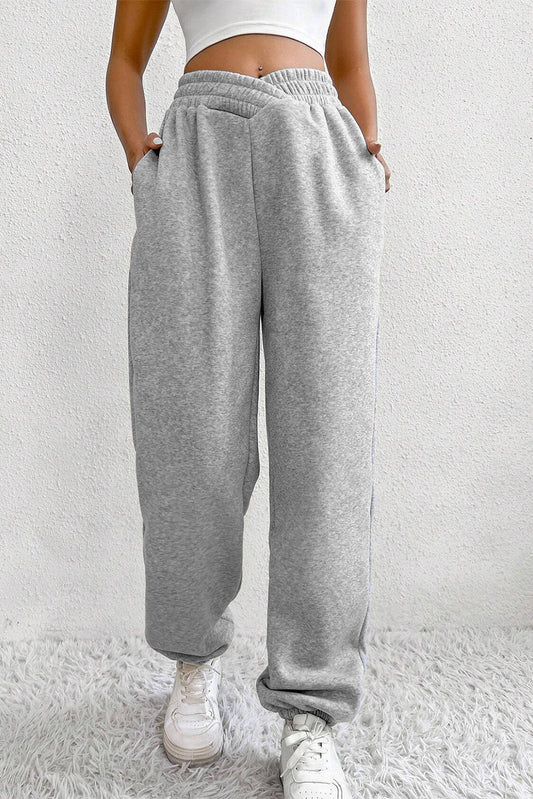 Light Grey Crisscross Elastic Waist Sweatpants