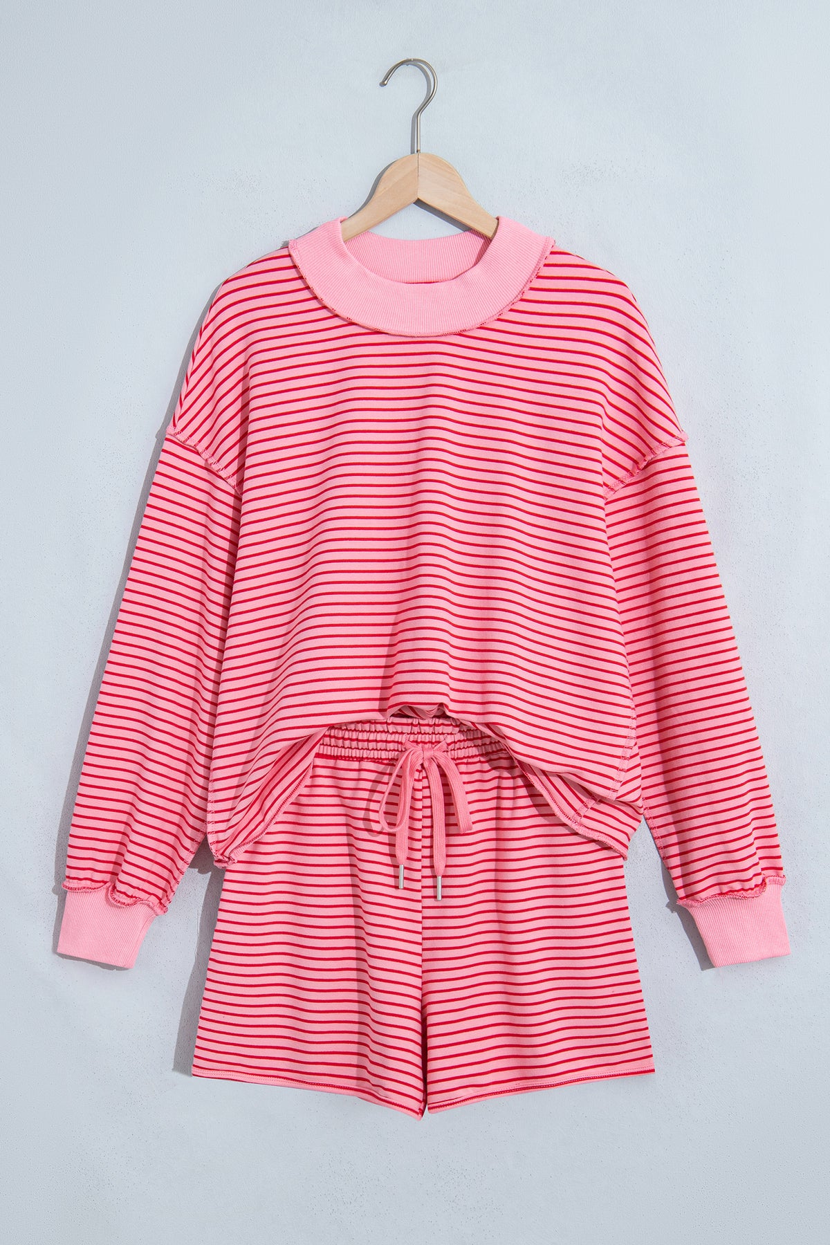 Striped Ribbed Mock-Neck Two-Piece Set