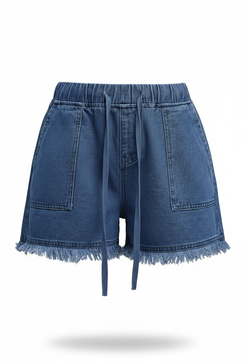 Drawstring Raw Hem Denim Shorts