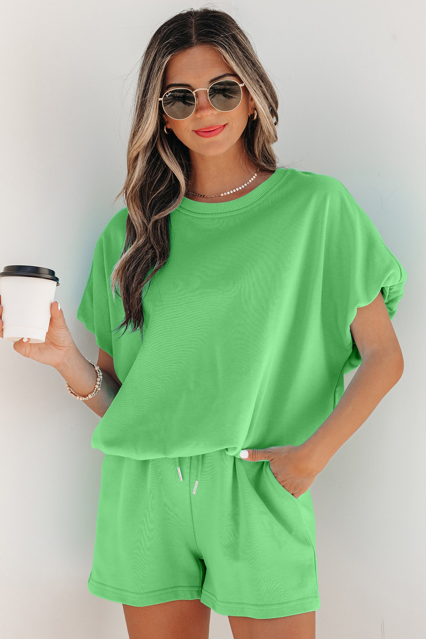 Puffy Loose Top & Drawstring Shorts Set