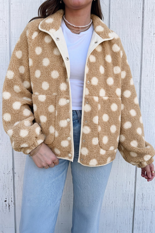 Khaki Polka Dot Faux Fur Jacket