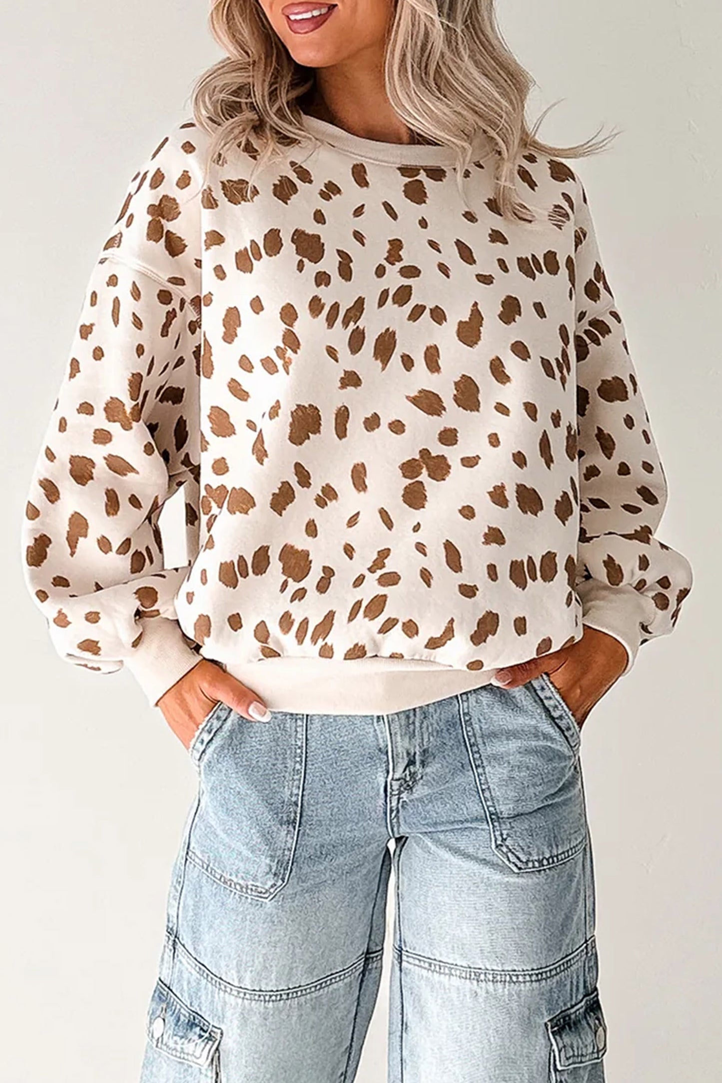 Brown Leopard Print Drop Shoulder Sweatshirt