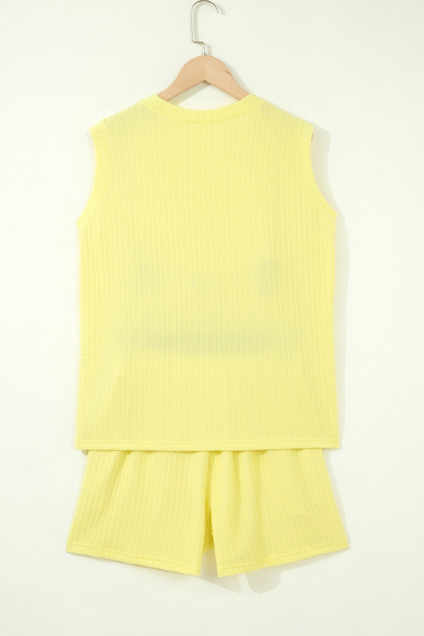 Textured Ribbed High Neck Tank & Casual Shorts Set