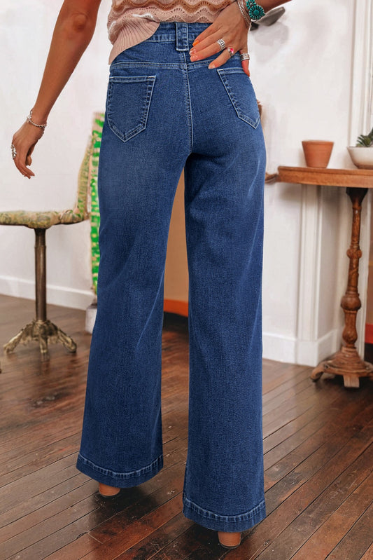 The jeans that do everything right. These wide leg, high waist jeans in a clean sail blue denim are the kind of pair you reach for again and again