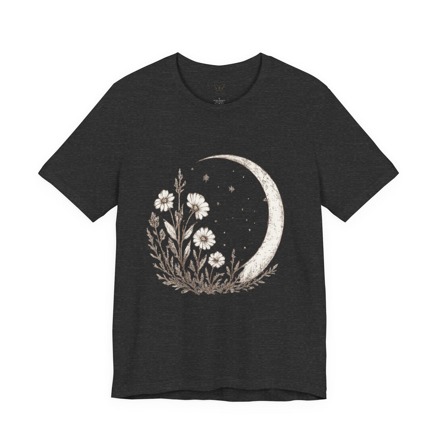 Crescent Moon Wildflower Tee — Botanical Graphic T-Shirt