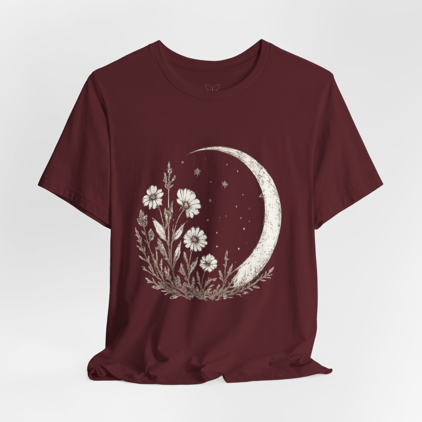 Crescent Moon Wildflower Tee — Botanical Graphic T-Shirt