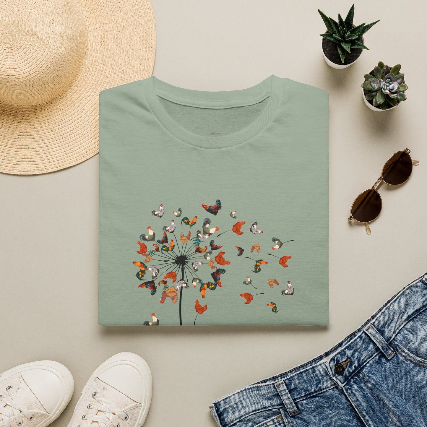 Chicken Dandelion T‑Shirt — Whimsical Floral Tee for Nature Lovers
