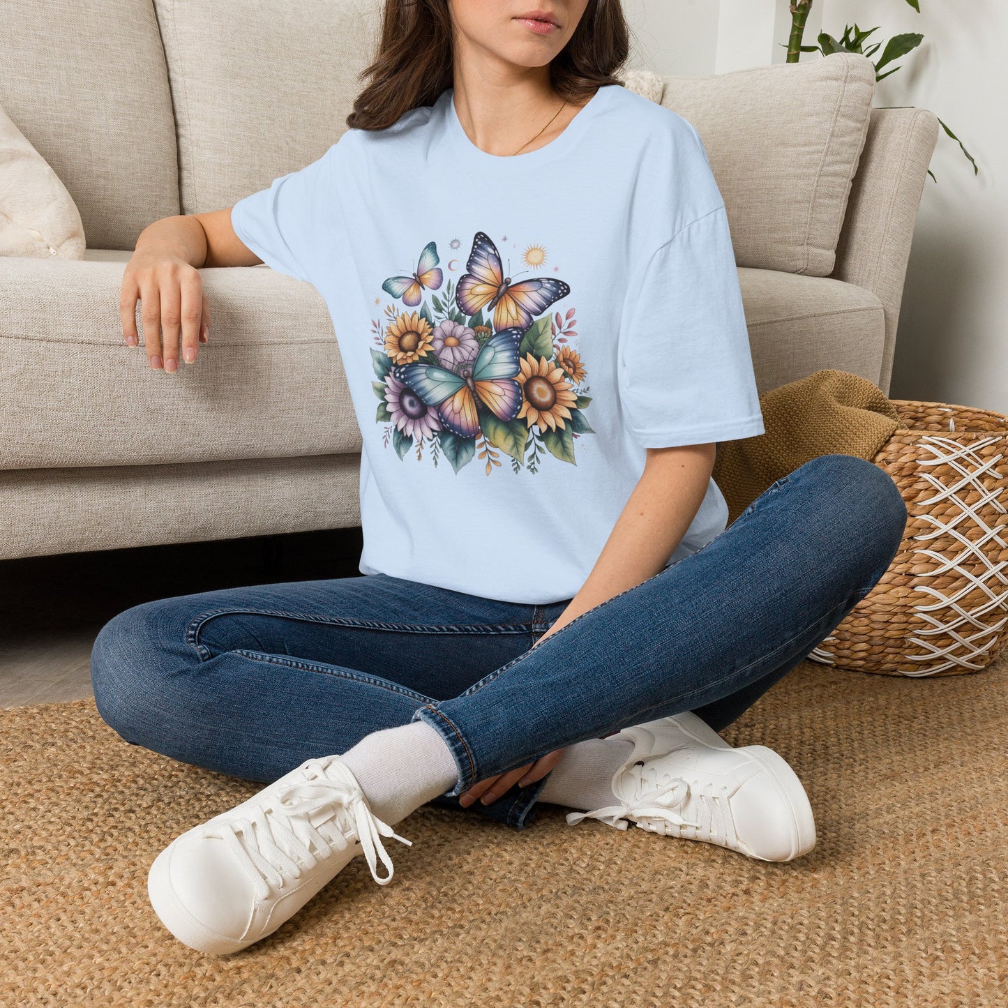 Butterfly Sunflower T-Shirt | Watercolor Floral Garden Tee