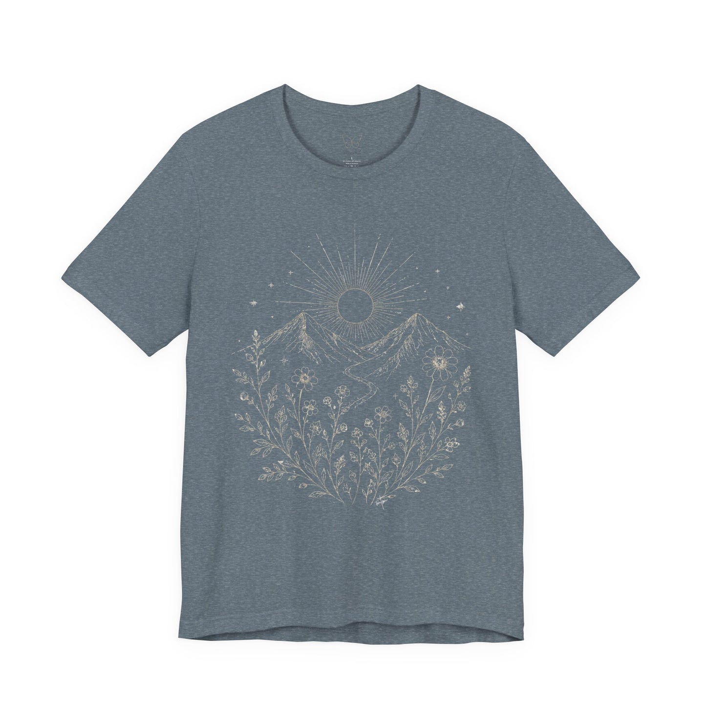 Mountain Moon Floral Tee — Celestial Mountain Sunflower Graphic T-Shirt