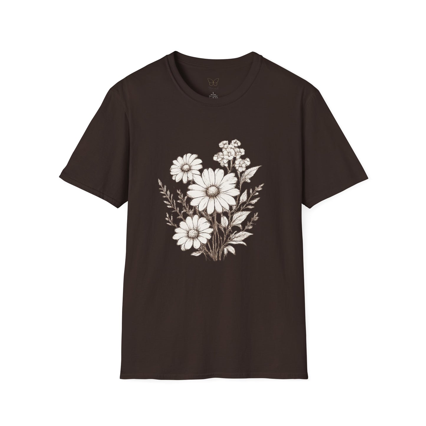Floral Daisy Bouquet T-Shirt | Vintage White Daisies on Black