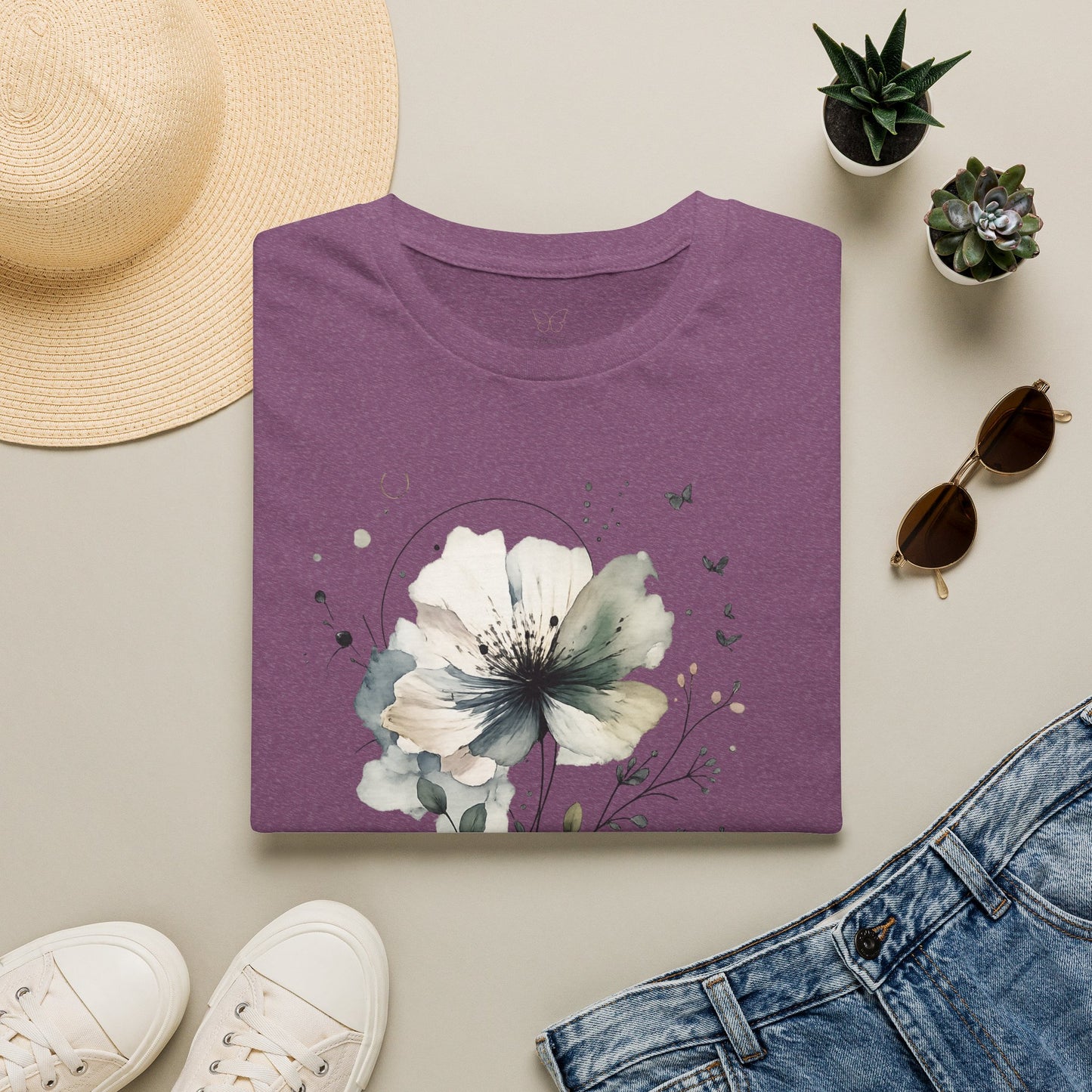 "Breathe" Floral Watercolor Tee | Soft Botanical Graphic Shirt