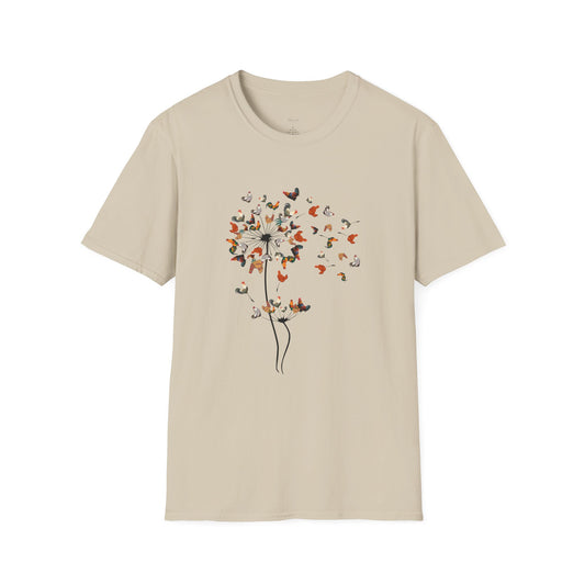 Chicken Dandelion T‑Shirt — Whimsical Floral Tee for Nature Lovers