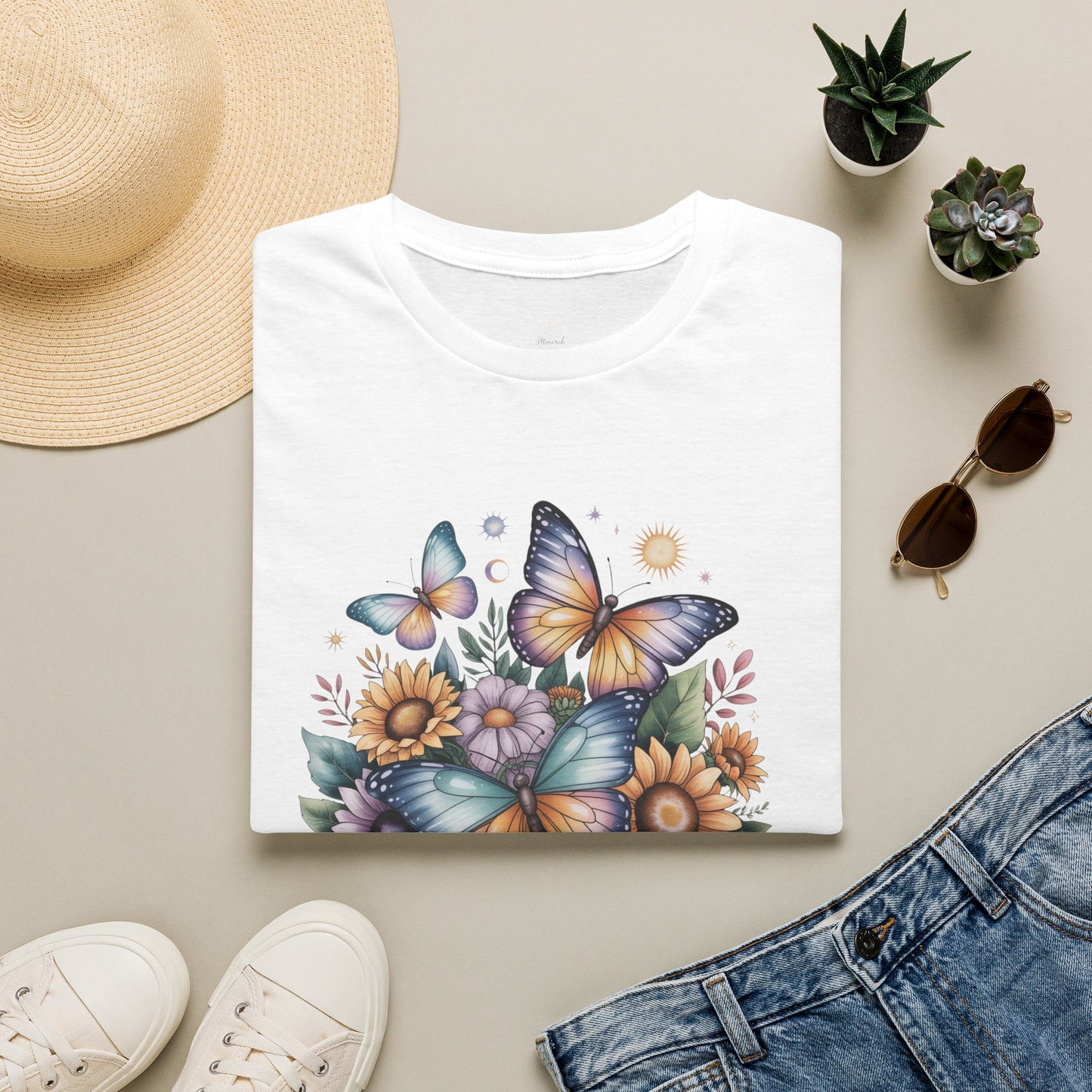 Butterfly Sunflower T-Shirt | Watercolor Floral Garden Tee