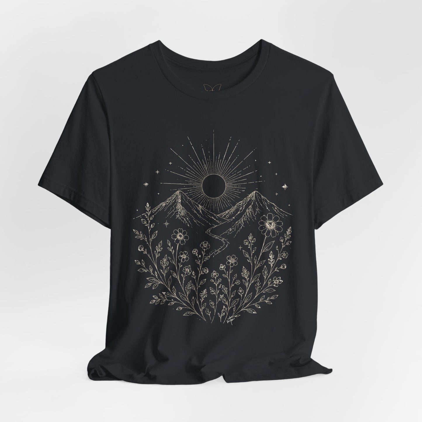 Mountain Moon Floral Tee — Celestial Mountain Sunflower Graphic T-Shirt
