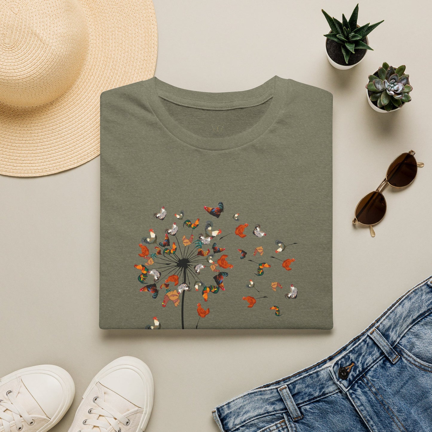 Chicken Dandelion T‑Shirt — Whimsical Floral Tee for Nature Lovers