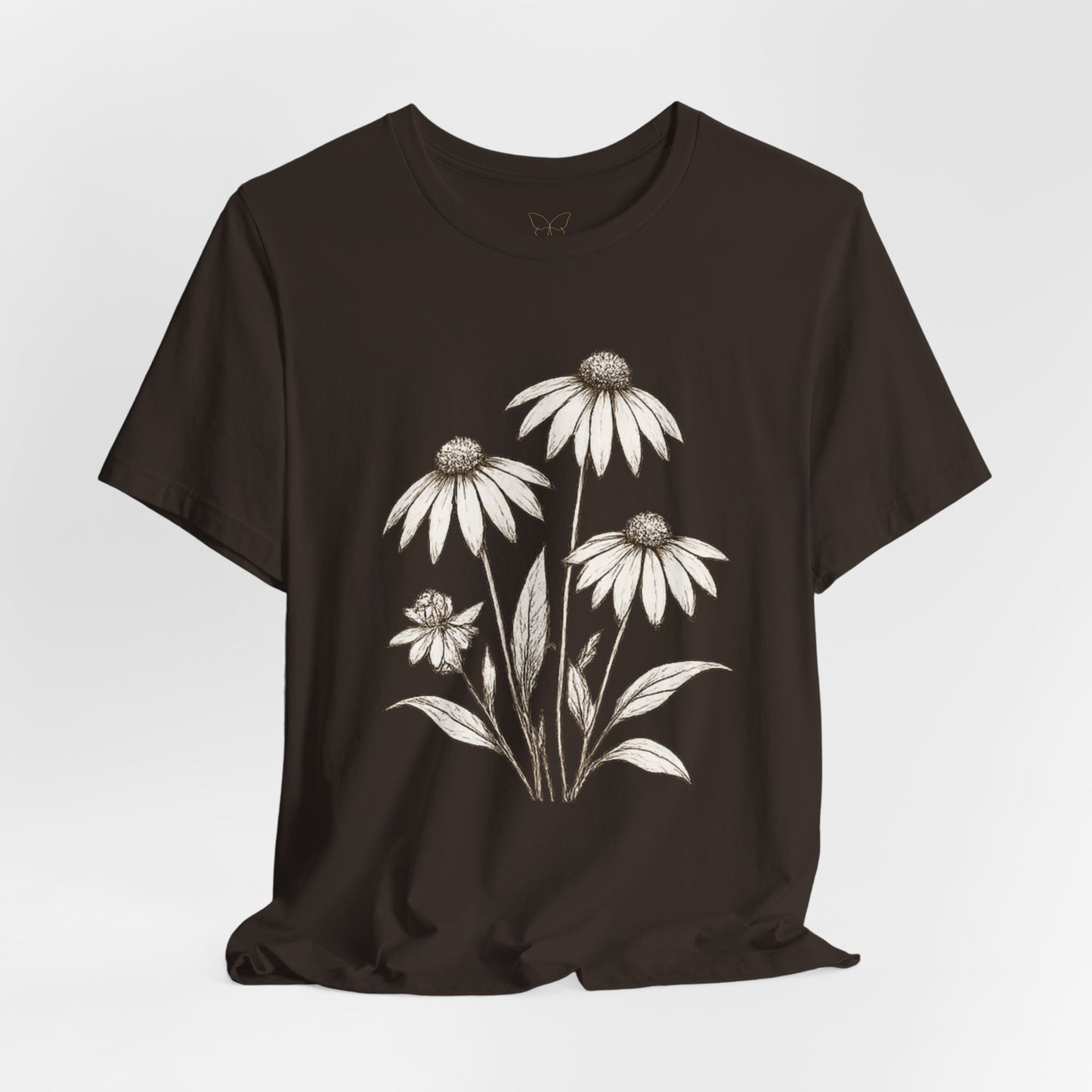 Daisy Sketch T‑Shirt — Vintage White Coneflowers Floral Tee