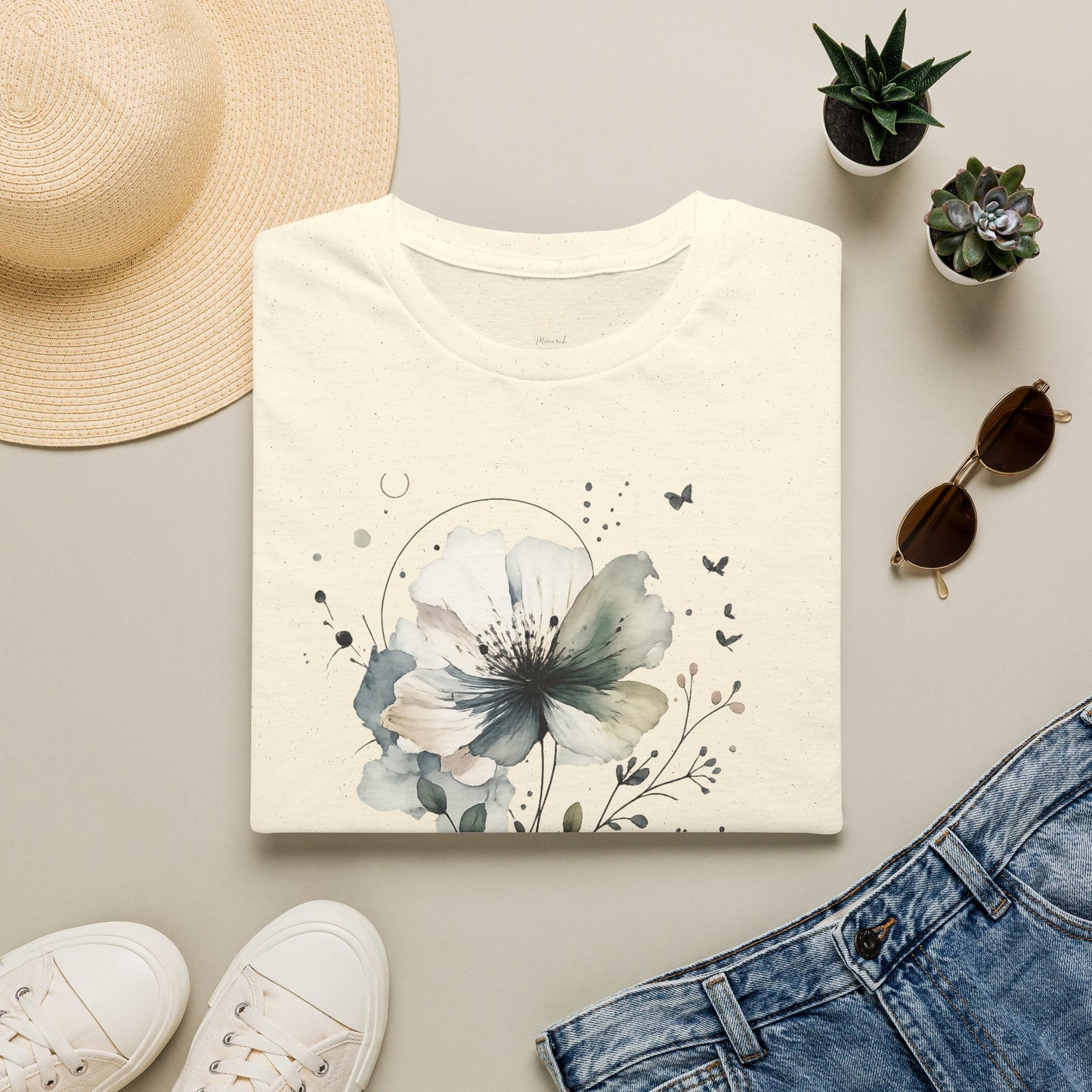 "Breathe" Floral Watercolor Tee | Soft Botanical Graphic Shirt