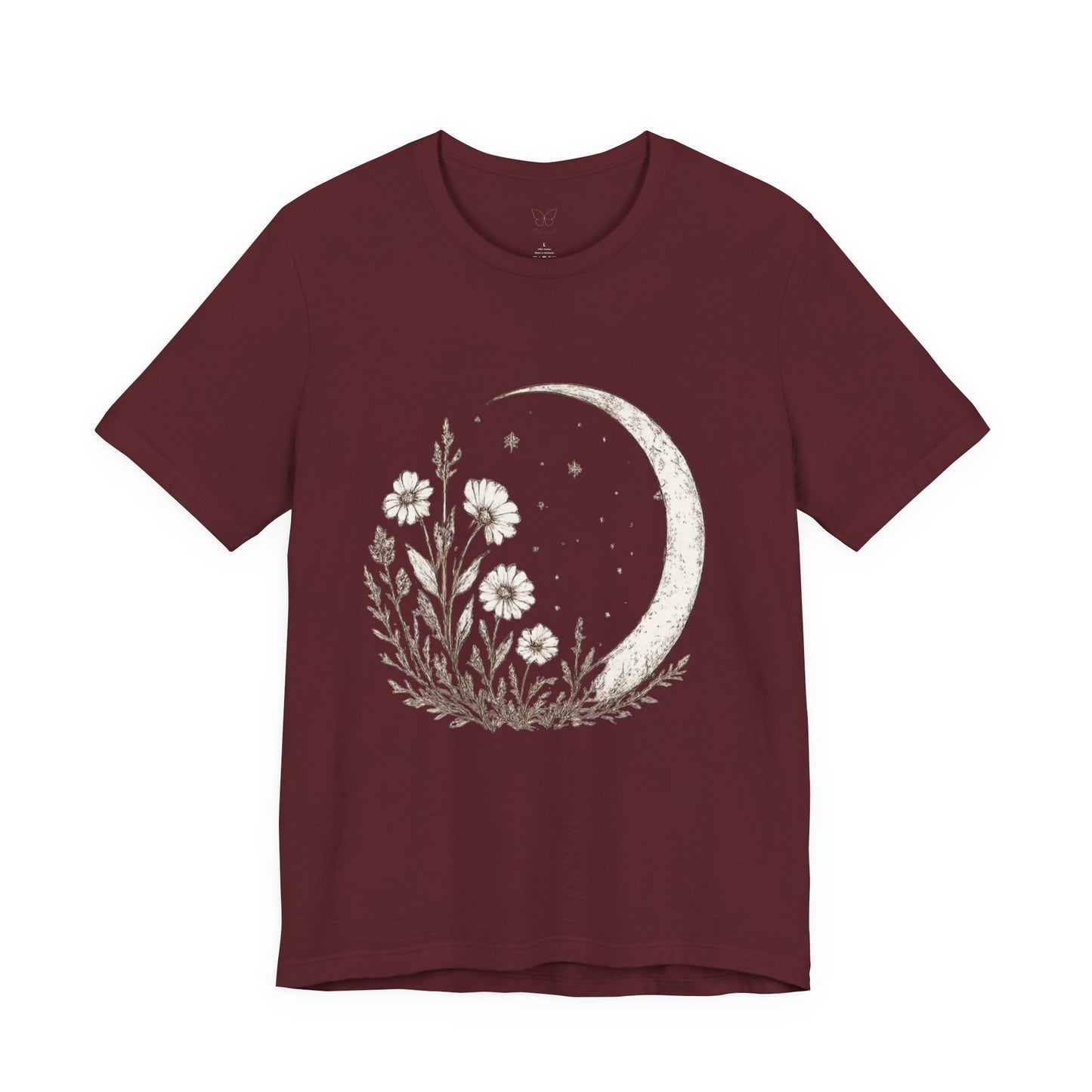 Crescent Moon Wildflower Tee — Botanical Graphic T-Shirt