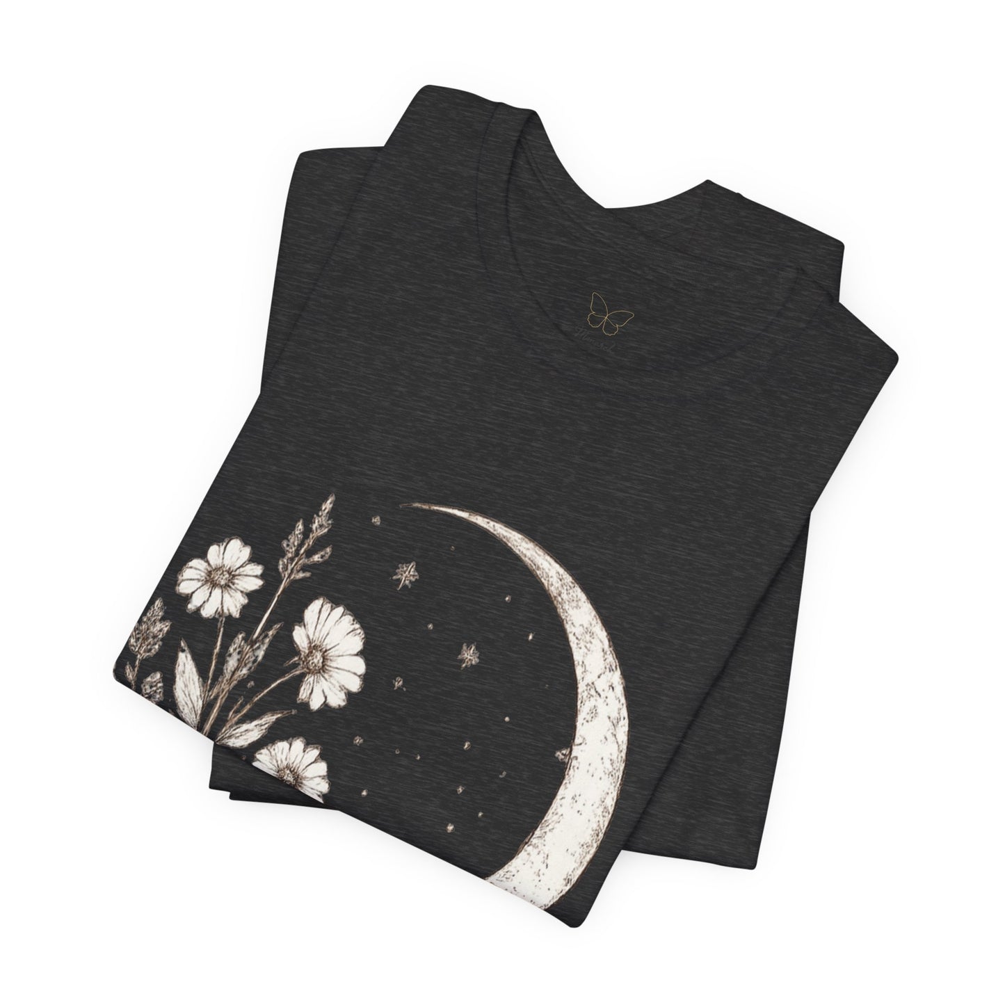 Crescent Moon Wildflower Tee — Botanical Graphic T-Shirt