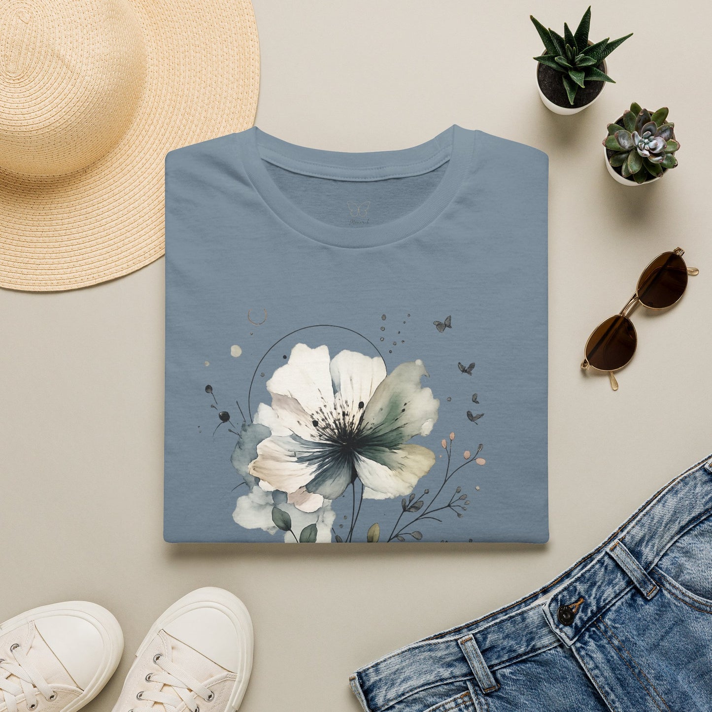 "Breathe" Floral Watercolor Tee | Soft Botanical Graphic Shirt