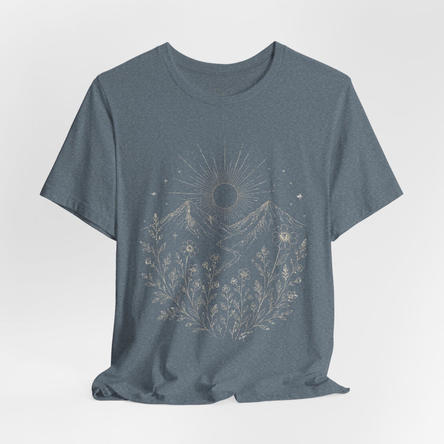 Mountain Moon Floral Tee — Celestial Mountain Sunflower Graphic T-Shirt