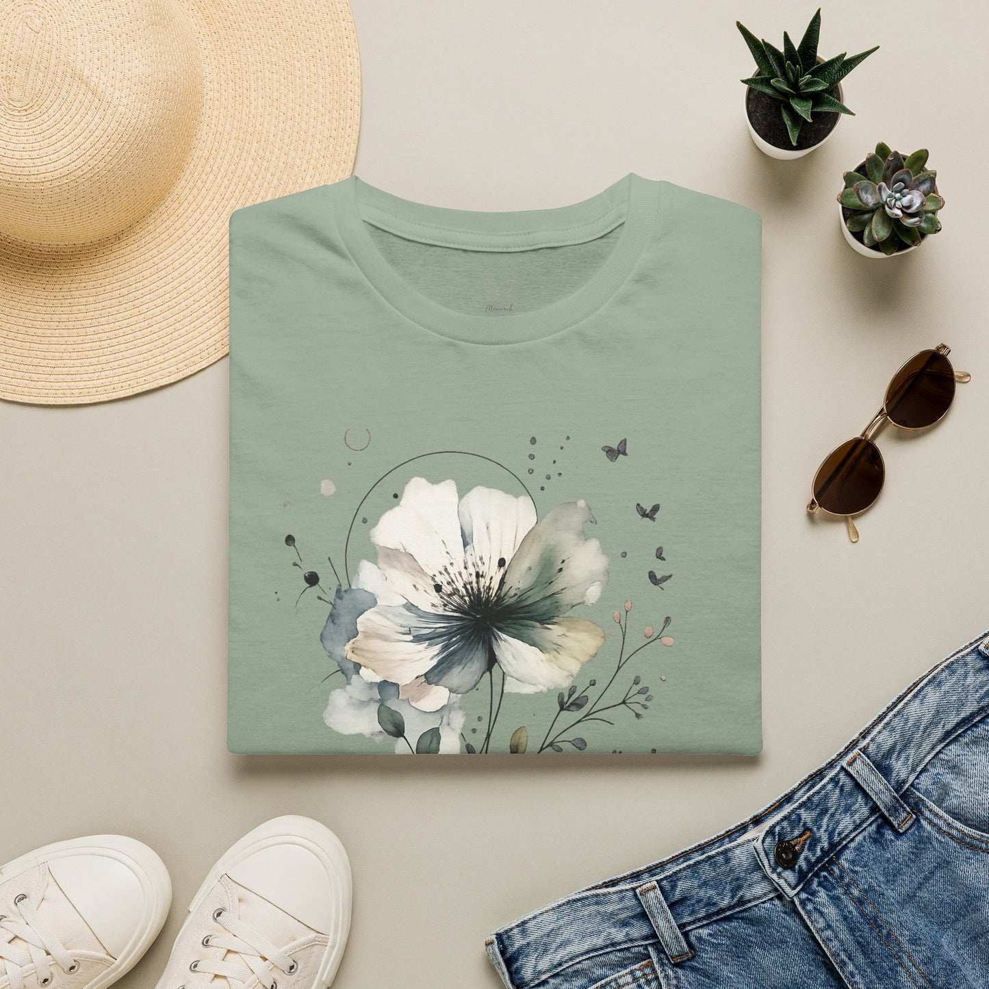"Breathe" Floral Watercolor Tee | Soft Botanical Graphic Shirt