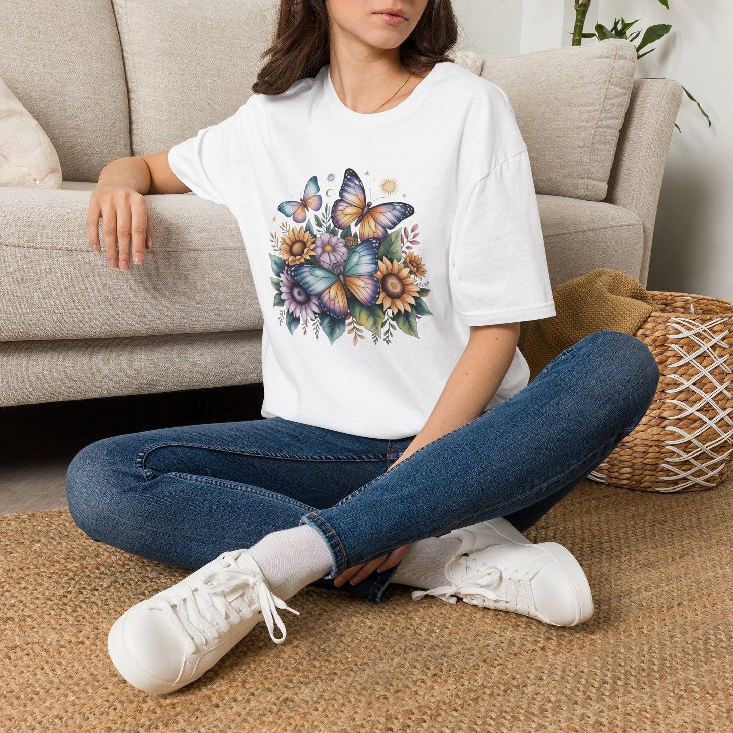 Butterfly Sunflower T-Shirt | Watercolor Floral Garden Tee