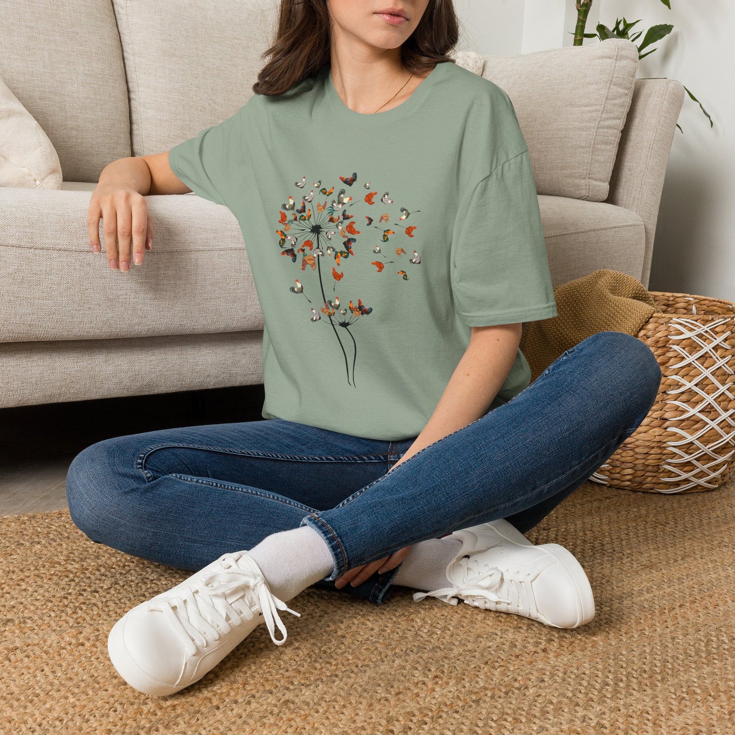 Chicken Dandelion T‑Shirt — Whimsical Floral Tee for Nature Lovers